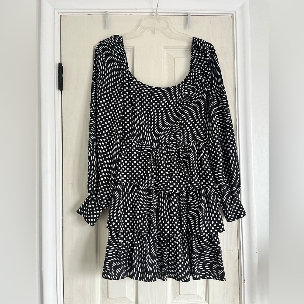 Black and White Polka Dot Tiered Women's Dress